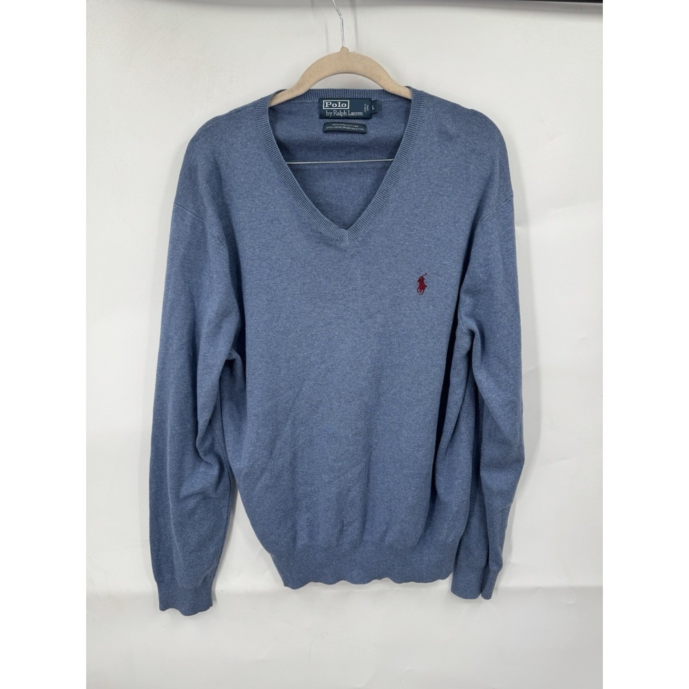 Polo Ralph Lauren Pima Cotton‎ Sweater Men L Blue Preppy Classic Knit Pullover